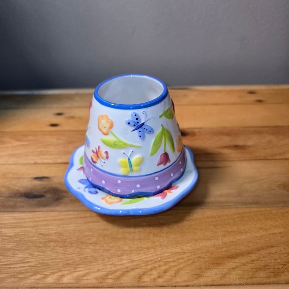 Yankee Candle Noelle Dahlen Butterfly Floral Votive Topper and Plate Set